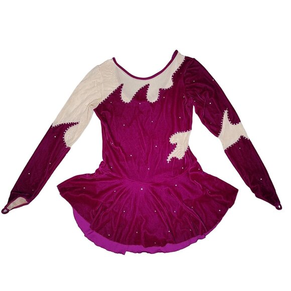 Ice Fairy Women's Figure Skating Dress M Velvet Mesh Red Beige Rhinestone Accent - Picture 11 of 11
